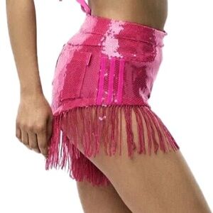 Adidas x ivy park pink sequin shorts sequin fringe party stripe size 3X